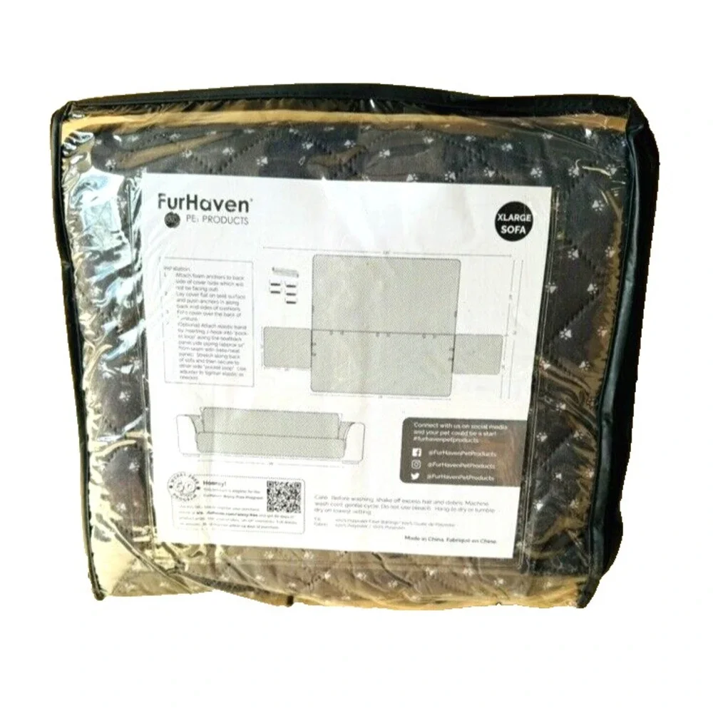 Furhaven Water-Resistant Paw Print‎ XL Sofa Furniture Protector Cover, Gray